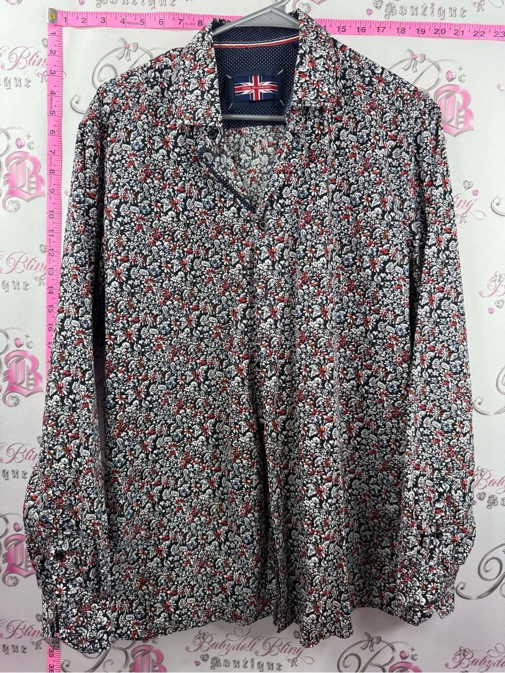soul of London shirt Men's Long-Sleeve Floral Dress Shirt in Black and Red